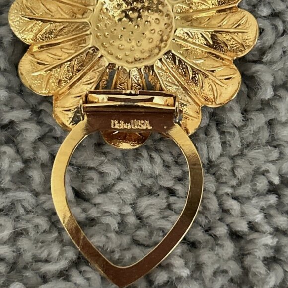 Vintage Liebo USA Brooch Pendant Pin Scarf Clip Gold Flower - Picture 4 of 4